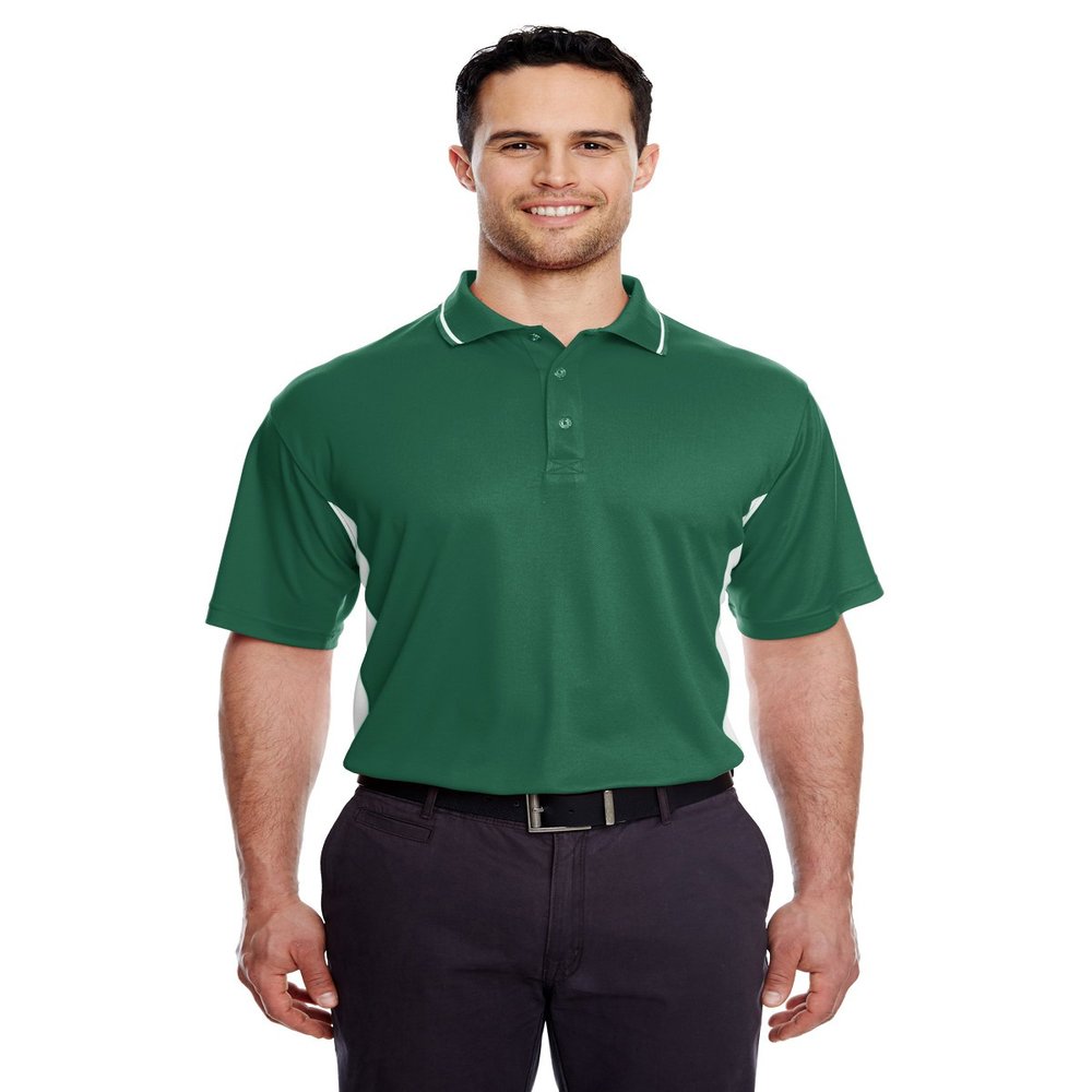UltraClub Adult Relaxed-Fit Two-Tone Mesh Polo Shirt, Forest/Wht, Medium