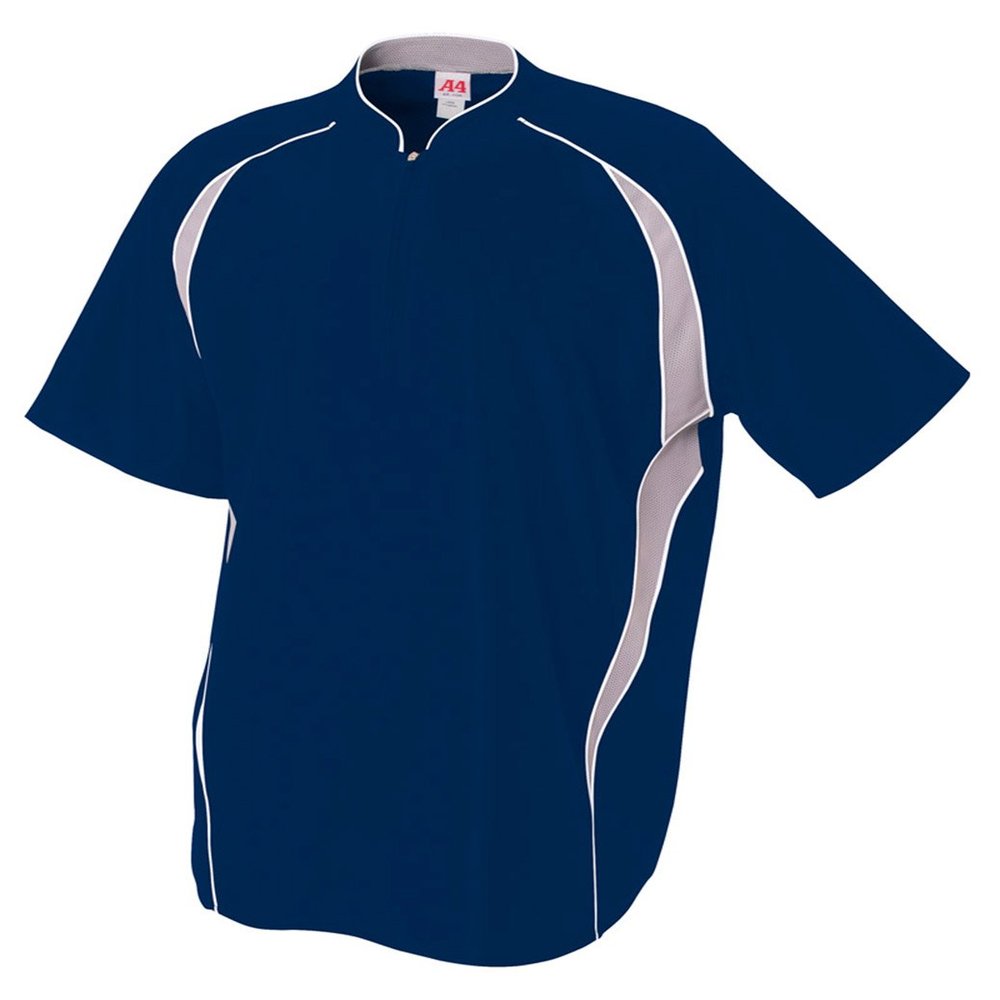 A4 Adult 1/4 Zip Batting Jacket, NVY, XXX-Large