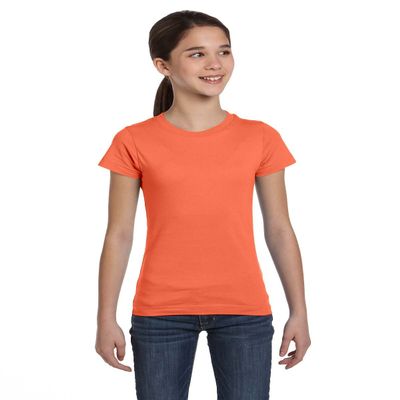 LAT Sportswear Girl's Fine Jersey Longer-Length T-Shirt, Papaya, Medium