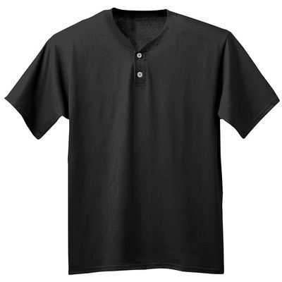 A4 Adult 2-Button Performance Interlock Moisture Henley Shirt, Blk, X-Large