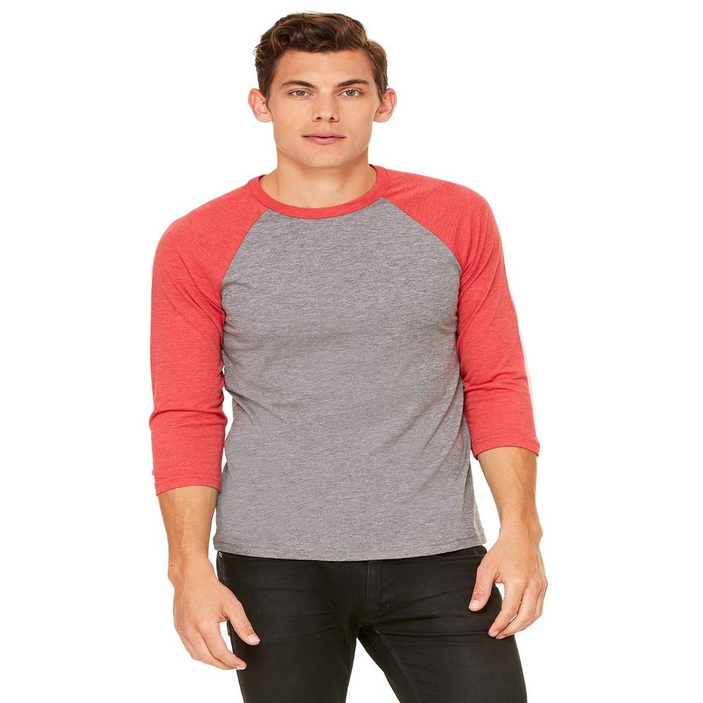 Canvas Unisex 3/4-Sleeve Baseball T-Shirt, Grey/Red Triblend, Medium