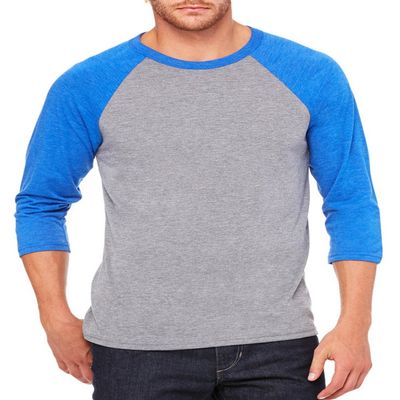 Canvas Unisex 3/4-Sleeve Baseball T-Shirt, Grey/True Royal TriBlend, Small