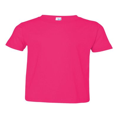 Rabbit Skins Toddler Soft Ribbed Crewneck Jersey T-Shirt, Hot Pink, 4T