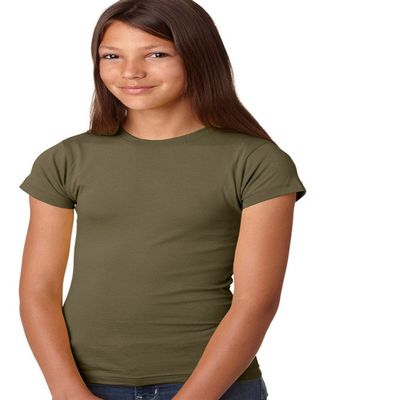 LAT Sportswear Girl's Fine Jersey Longer-Length T-Shirt, Military Green, X-Small