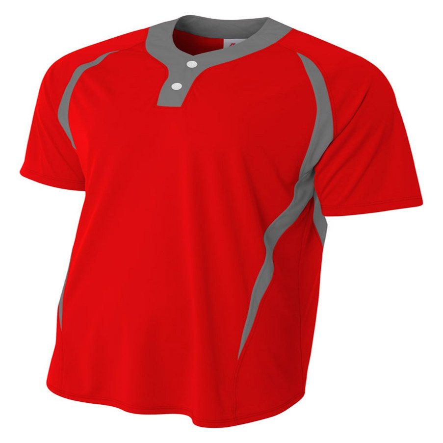 A4 Big Boys' Two-Button Color Block Baseball Henley, Silver/Wht, X-Large