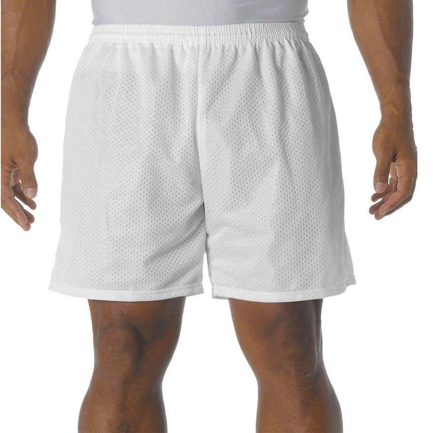 A4 Adult Comfort 7" Lined Tricot Mesh Wicking Short, Wht, Medium