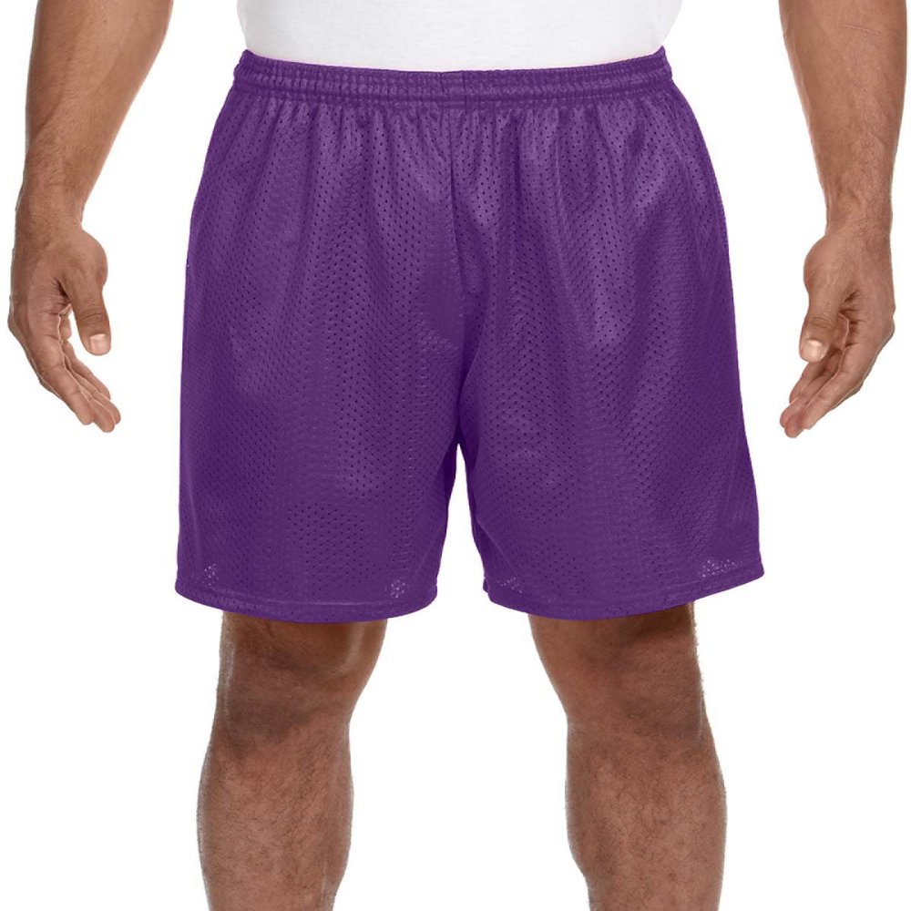 A4 Adult Comfort 7" Lined Tricot Mesh Wicking Short, Purple, Medium