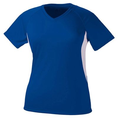 A4 Ladies' Color Block Performance V-Neck T-Shirt, Royal/Wht, Large