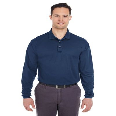 UltraClub Adult Cool & Dry Long-Sleeve Mesh Piqu Polo M NAVY