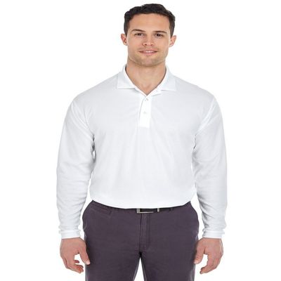 UltraClub Adult Cool & Dry Long-Sleeve Mesh Piqu Polo 3XL WHITE
