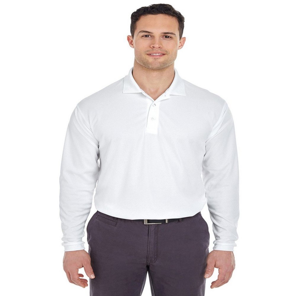 UltraClub Adult Cool & Dry Long-Sleeve Mesh Piqu Polo 3XL WHITE