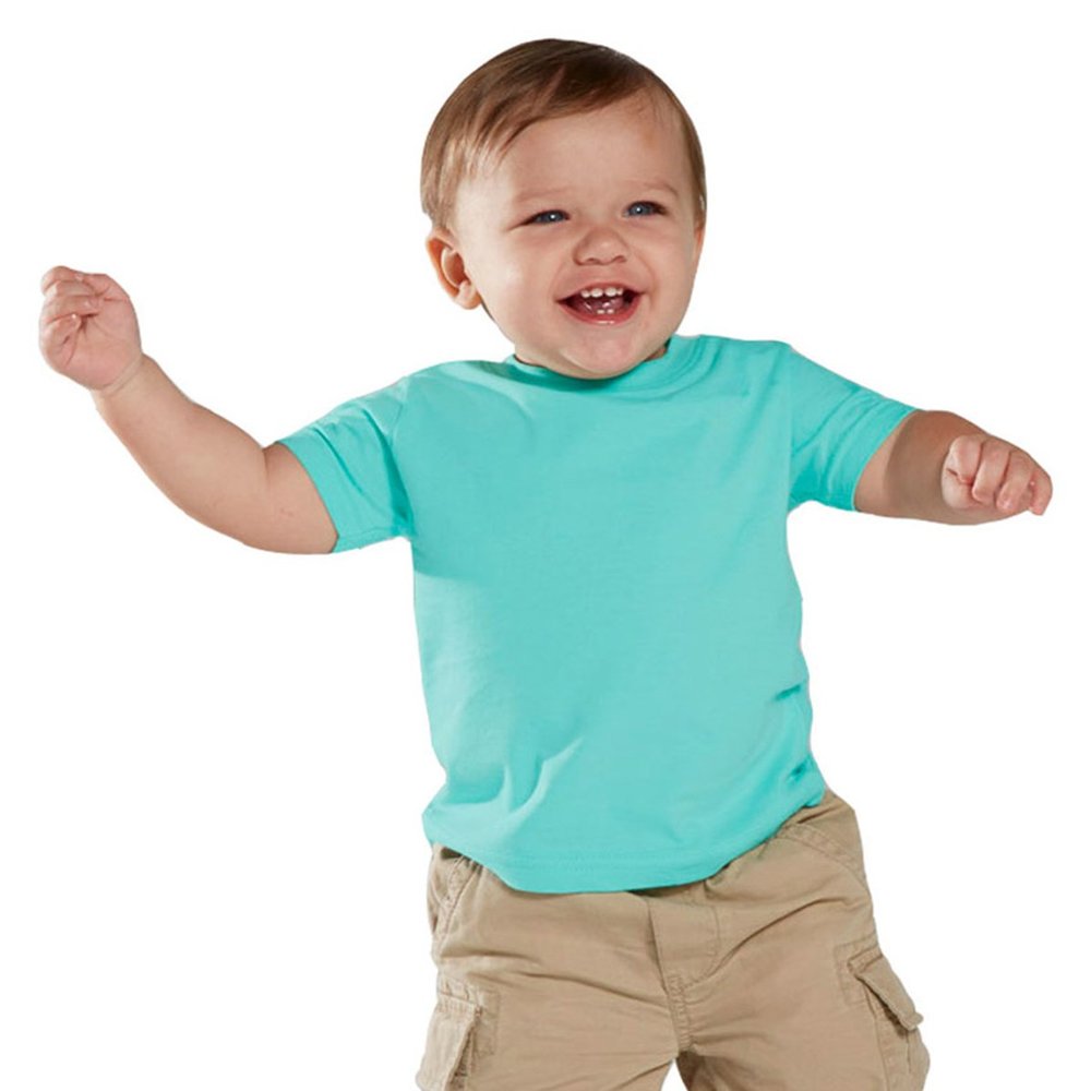 RABBIT SKINS Infant Fine Topstitch Ribbed Collar T-Shirt, Chill, 6 Months