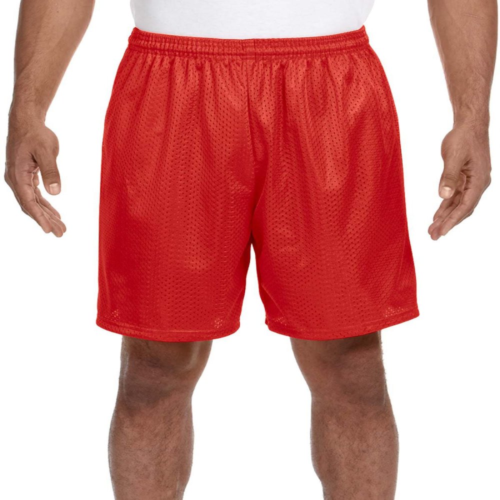 A4 Adult Comfort 7" Lined Tricot Mesh Wicking Short, Scarlet Red, Large