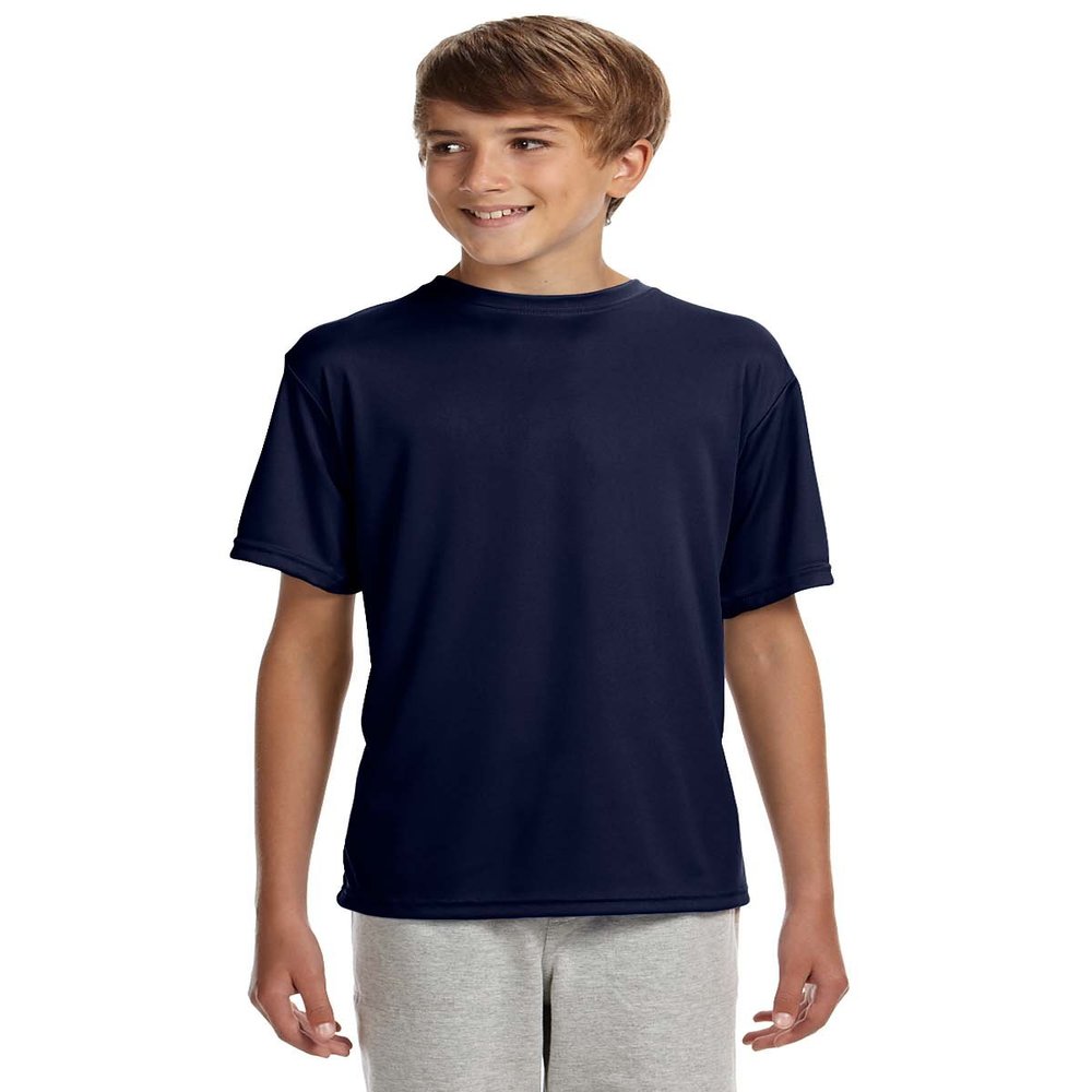 A4 Big Boys Cooling Performance Crew Neck Interlock T-Shirt, Navy, Large