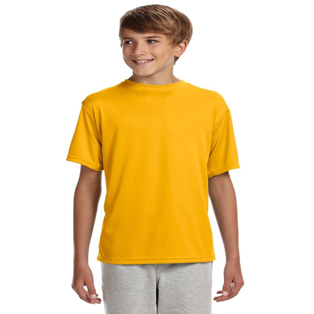 A4 Youth Cooling Performance Crew Neck Interlock T-Shirt, Gold, Large