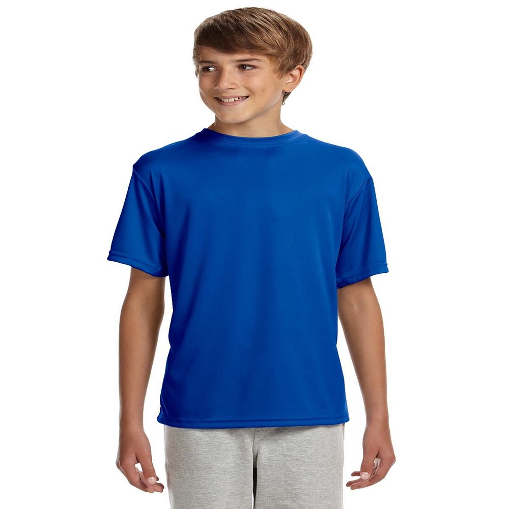 A4 Youth Cooling Performance Crew Neck Interlock T-Shirt, Royal, Large