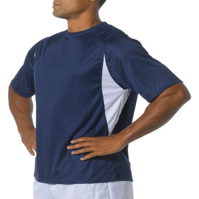 A4 Men's Color Block Performance Interlock T-Shirt, Large, Navy/White