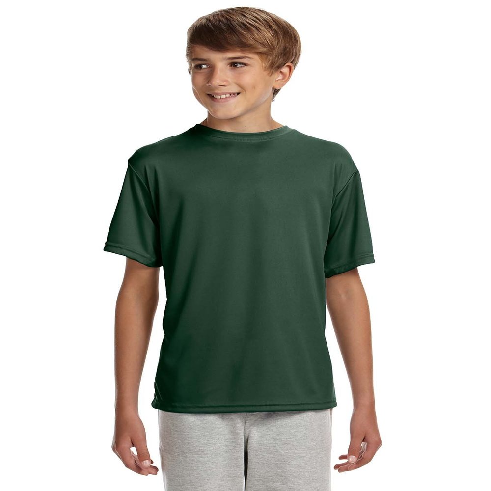 A4 Youth Cooling Performance Crew Neck Interlock T-Shirt, Forest, Large