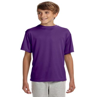 A4 Youth Cooling Performance Crew Neck Interlock T-Shirt, Purple, Medium