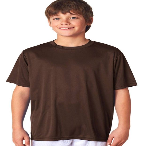 A4 Youth Cooling Performance Crew Neck Interlock T-Shirt, Brown, X-Large