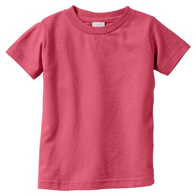 RABBIT SKINS Infant Fine Topstitch Ribbed Collar T-Shirt, Raspberry, 18 Months