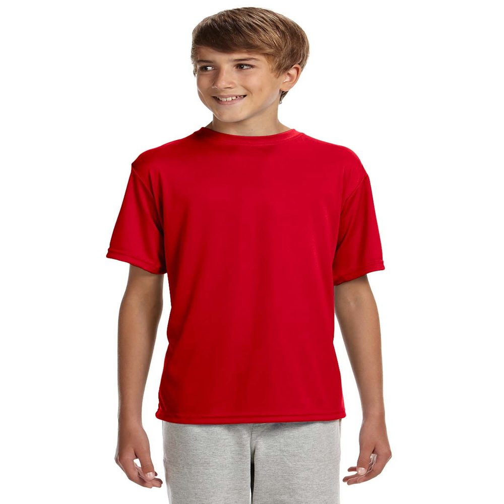 A4 Youth Cooling Performance Crew Neck Interlock T-Shirt, Scarlet Red, X-Large