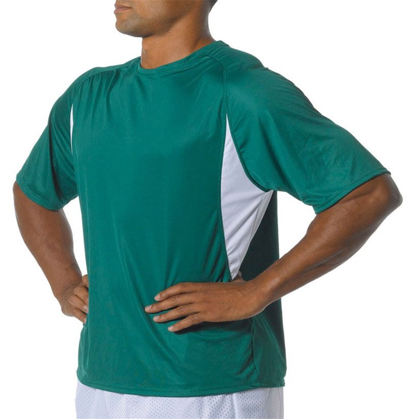 A4 Adult Color Block Performance Interlock T-Shirt, Forest/Wht, XX-Large