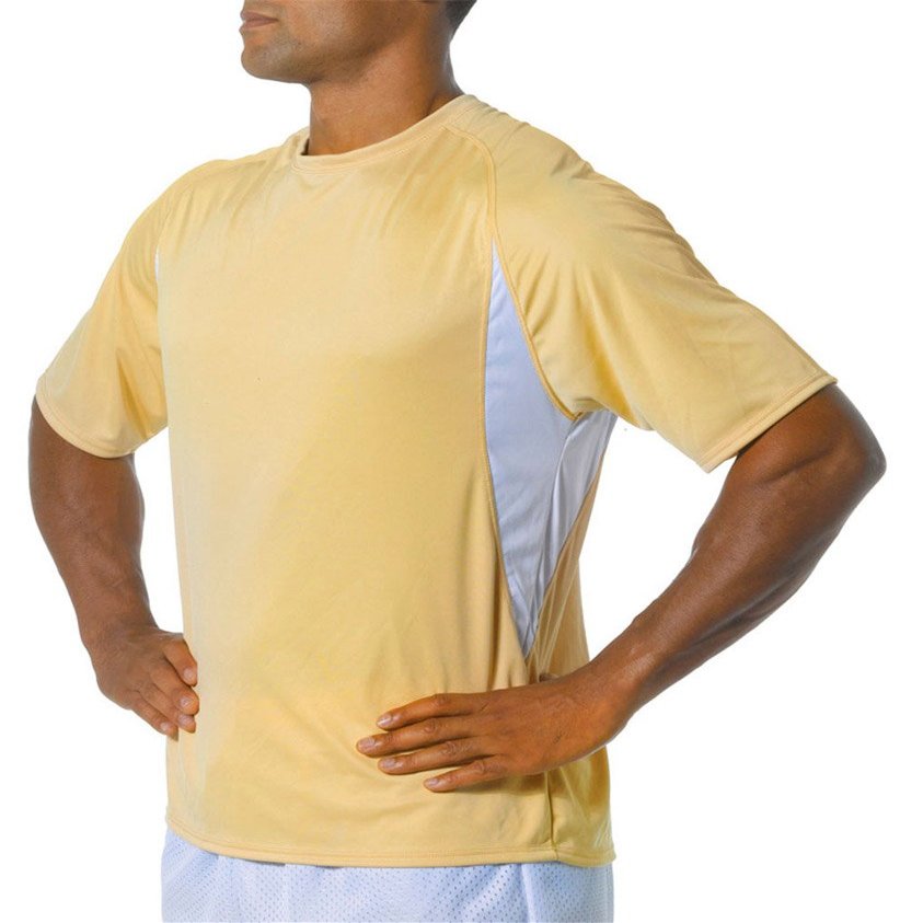 A4 Adult Color Block Performance Interlock T-Shirt, Vegas Gold/Wht, X-Large