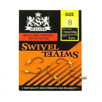 20 Packs (5 pieces hooks per pack) Fishing Swivel Tackle Fly Solid Clip Bulk Lots Wholesale Supplies B0251 Rolling with Hook #8