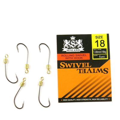 10 Packs (5 pieces hooks per pack) Fishing Swivel Tackle Fly Solid Clip Bulk Lots Wholesale Supplies N0879 Rolling with Hook 18#