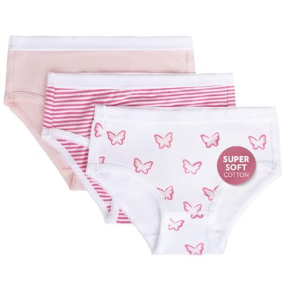 Feathers Girls Butterfly Print Snug Fit Tagless Briefs Underwear - 100% Cotton Super Soft Panties Pink