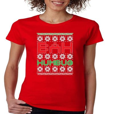 ALLNTRENDS Women's T Shirt Bah Humbug (2XL, Red)