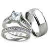 Marimor Jewelry Her and His 3 Piece Stainless Steel Wedding Engagement Ring and Classic Men's Band Set Size Women's 11 Men's 06 view 1
