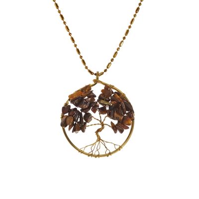 AeraVida Charisma 30 mm Tree of Life Stone and Brass Pendant Necklace (Brown)