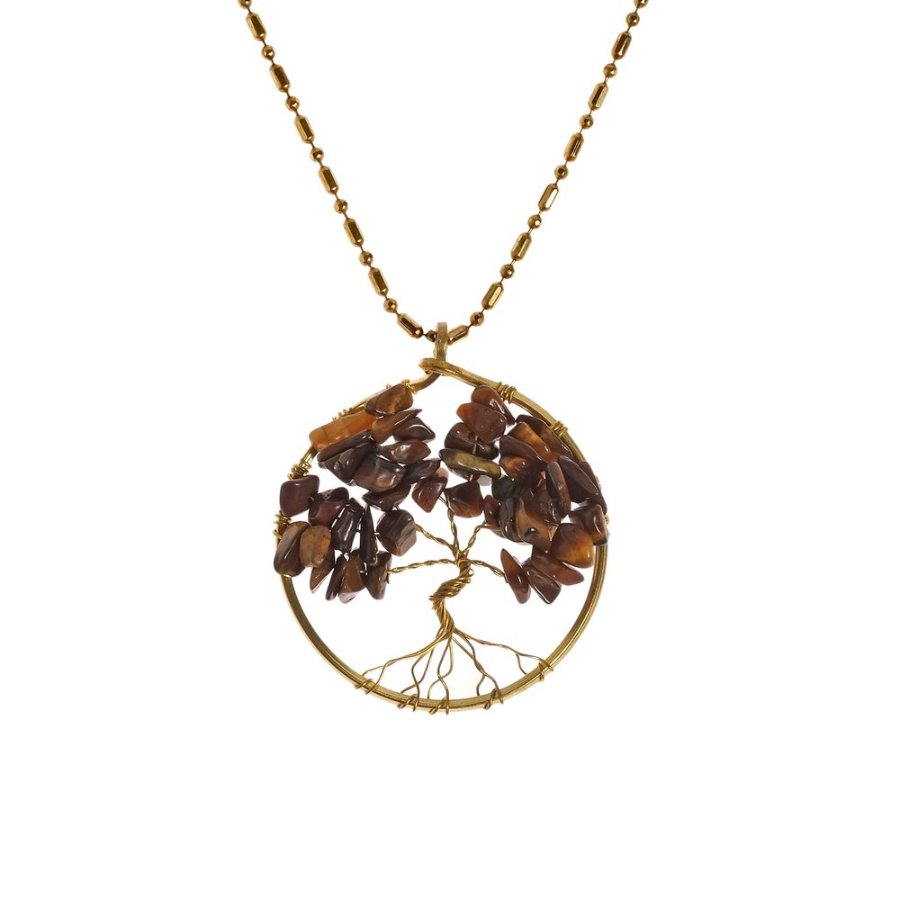 AeraVida Charisma 30 mm Tree of Life Stone and Brass Pendant Necklace (Brown)