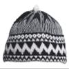 Kids Indigo Blue Zigzag Design Muslim Beanie Kufi Hat Crown with White Ball - Stretchable OneSize African Hat view 1