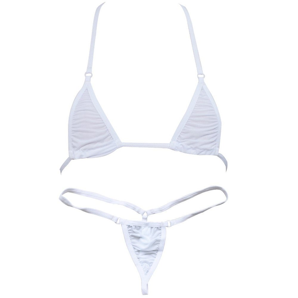 YiZYiF Women's Micro Mini Bikini Brazilian Triangle Thong Swimwear Swimsuit Set White