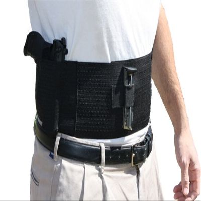 AlphaHolster Side Draw Belly Band Gun Holster with Dual Magazine Pouch. Left or Right Hand Draw Concealed Carry (Medium Beige)