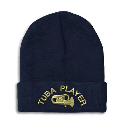 Speedy Pros Beanies for Men Tuba Player Embroidery Music Winter Hats for Women Acrylic Skull Cap 1 Size Navy Design Only