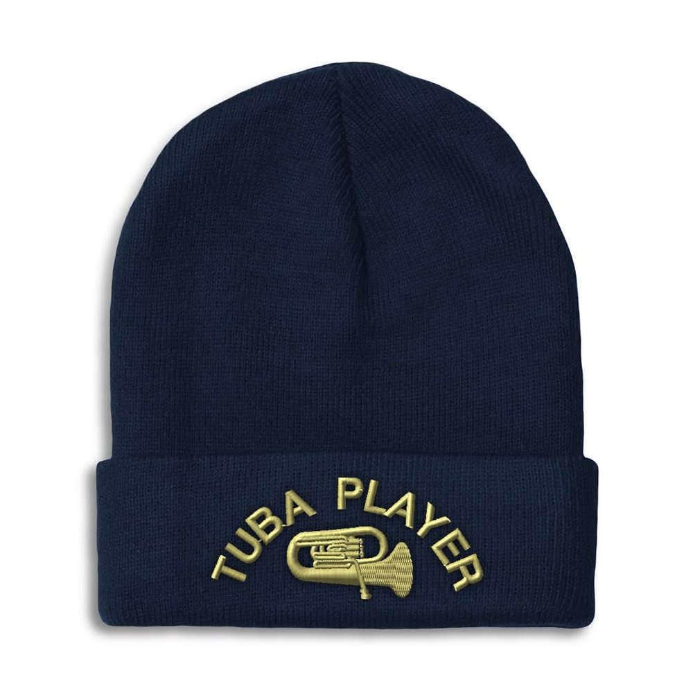 Speedy Pros Beanies for Men Tuba Player Embroidery Music Winter Hats for Women Acrylic Skull Cap 1 Size Navy Design Only