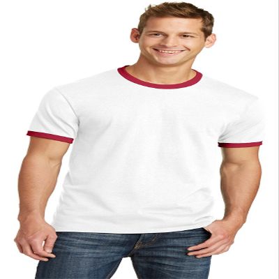 Port & Company Mens 5.4-oz 100% Cotton Ringer Tee PC54R -White/Red 4XL