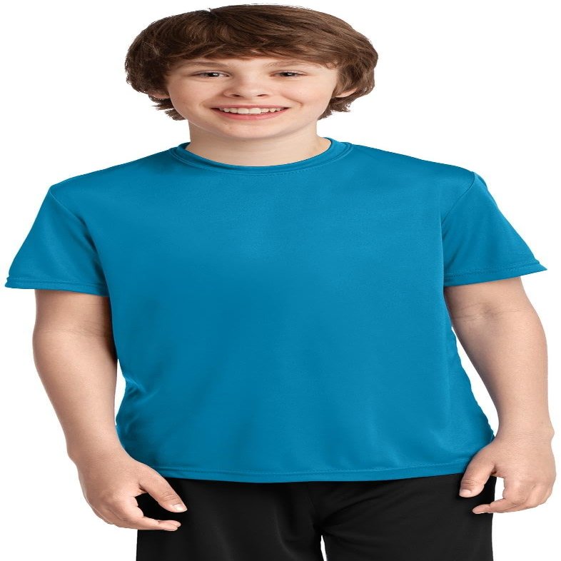 Port & Company Youth Performance Tee | UPF 50 Athletic Workout Clothing for Spring & Summer | PC380Y, Neon Blue, Large