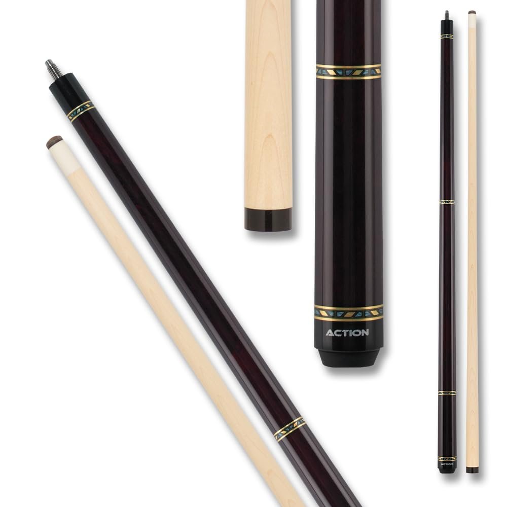 Action VAL24 Value Series Pool Cue - 58" Cue - Hard Maple Shaft with 13mm Boar Skin Tip - Dark Chocolate with Silver Rings, 18oz