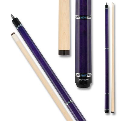 Action VAL25 Value Series Pool Cue - 58" Cue - Hard Maple Shaft with 13mm Boar Skin Tip - Purple with Crome and Turquoise Rings, 20oz
