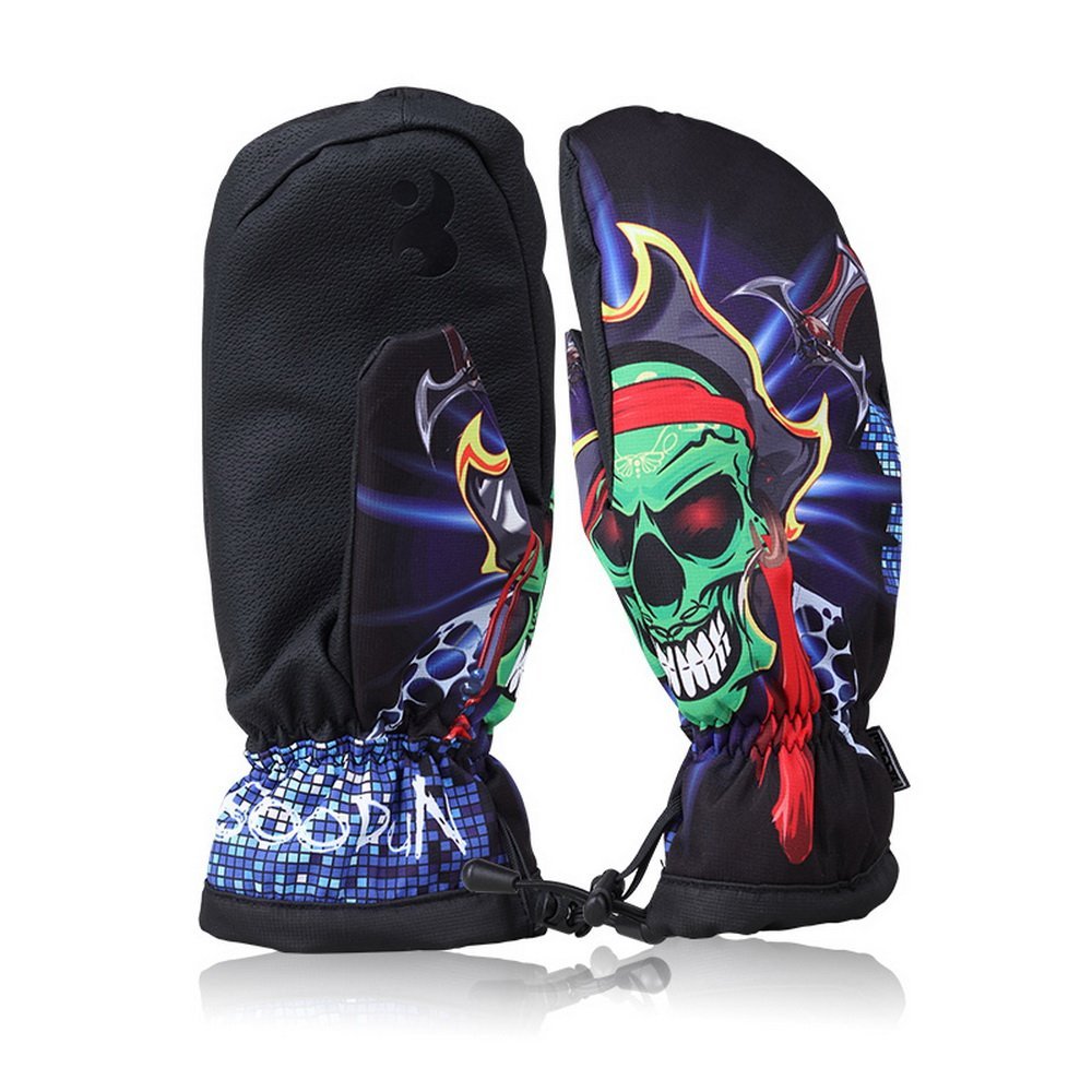 Waterproof Thermal Winter Ski Gloves Outdoor Sports Gloves (Skull, L)
