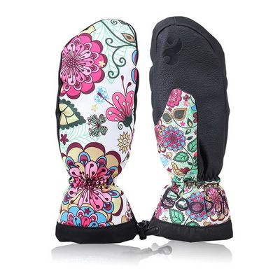 Waterproof Thermal Winter Ski Gloves Outdoor Sports Gloves (Flowers, M)