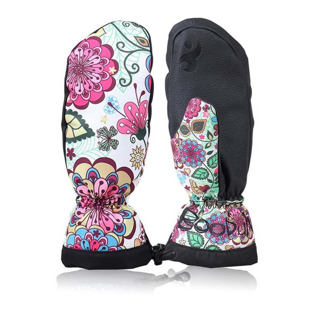 Waterproof Thermal Winter Ski Gloves Outdoor Sports Gloves (Flowers, M)