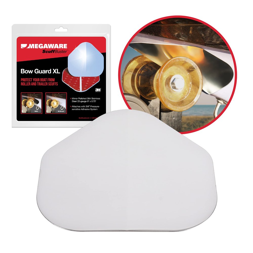 MEGAWARE KEELGUARD XL ScuffBuster BowGuard, Prevent Trailer Bow Roller Damage by Stern Eye Bolt; 3M Adhesive; Stainless Steel Mirror Polished Finish; Easily Bends; Solid (9" x 8.75")