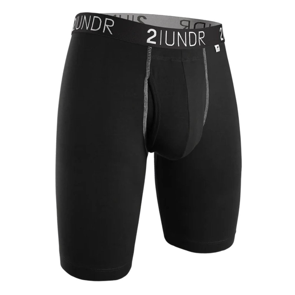 2UNDR Mens The Swingshift Long Leg Brief Black/grey L
