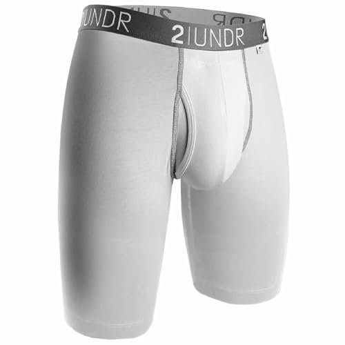 2UNDR Mens Swing Shift 9" Boxer Long Leg Underwear White/Grey